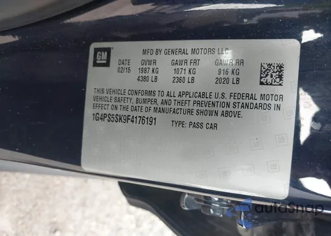 2015 Buick Verano Leather Group из США, поврежденный, VIN 1G4PS5SK9F4176191